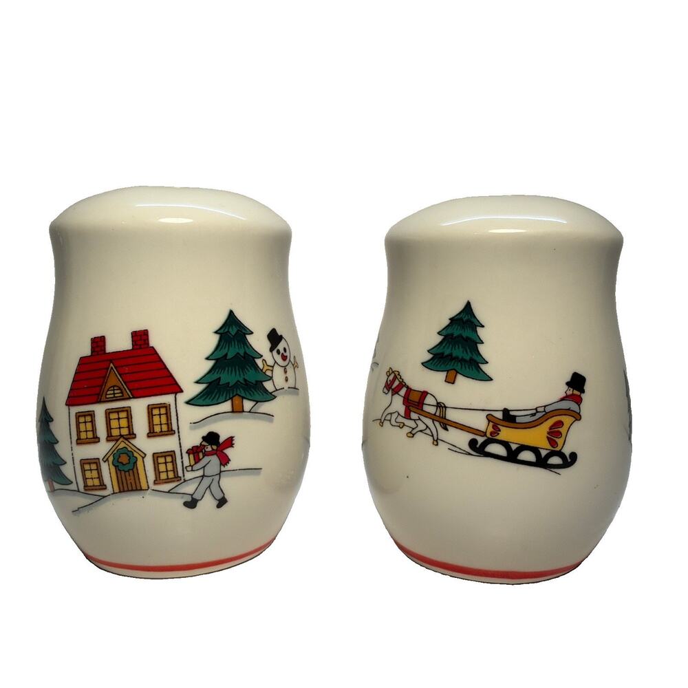 Vintage Jamestown China Salt and Pepper Shakers The Joy of Christmas Holiday 80s